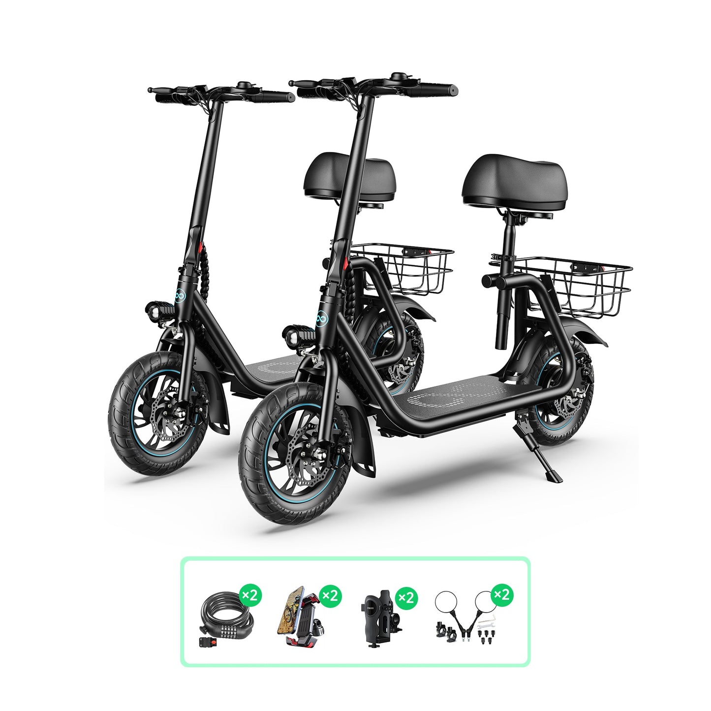 Gyroor C1S Electric Scooter 800W – Front & Rear Baskets