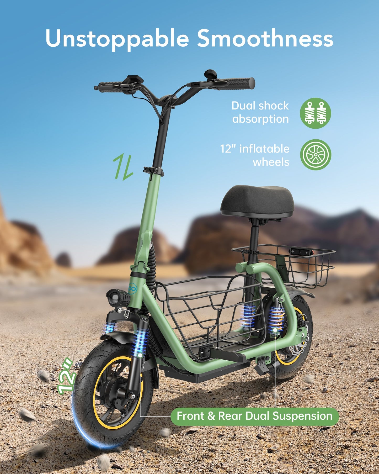 Gyroor C1 Pro 800W(Peak) Scooter – Dual Baskets for Cargo & Pets