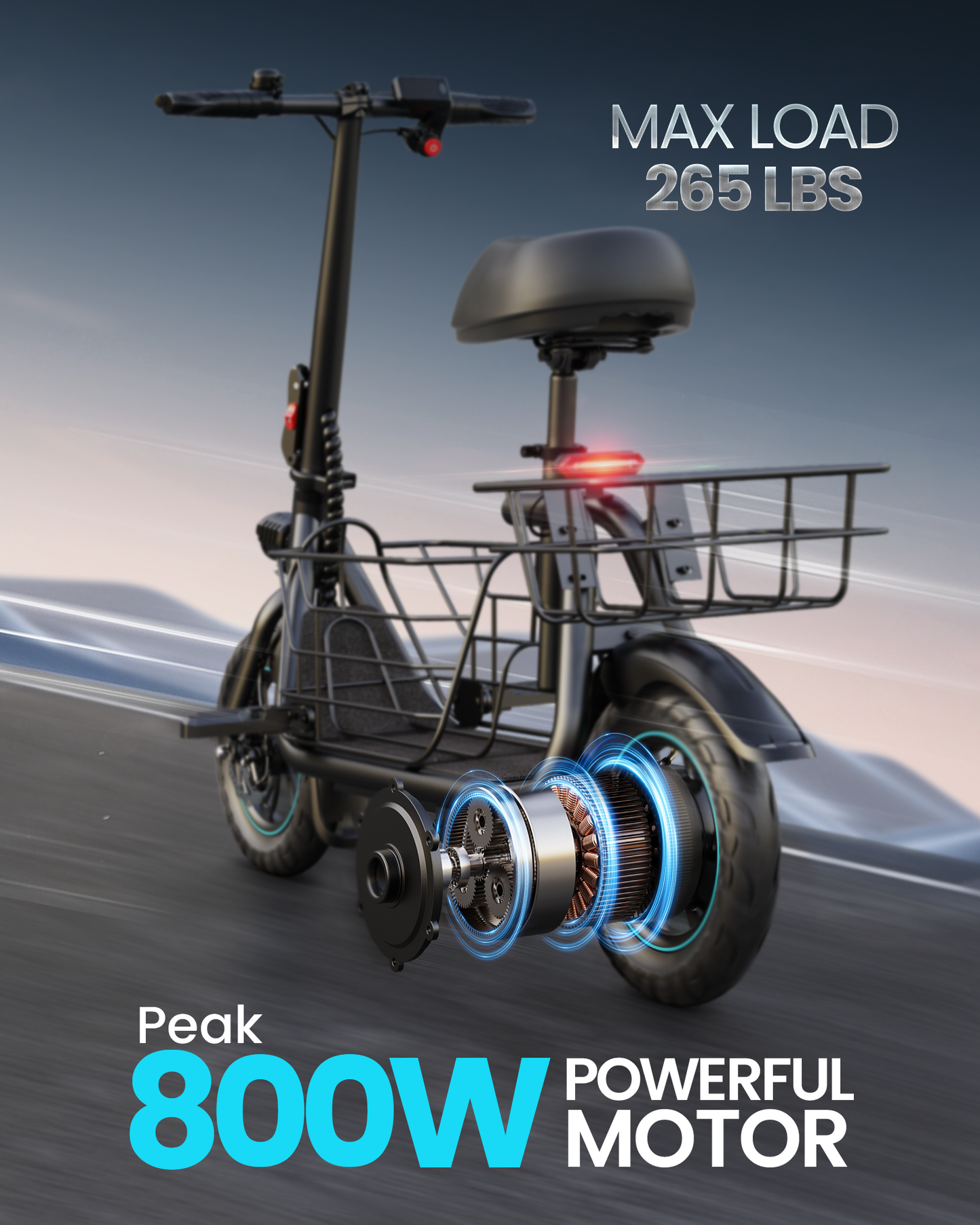 Gyroor C1S Electric Scooter 800W – Front & Rear Baskets