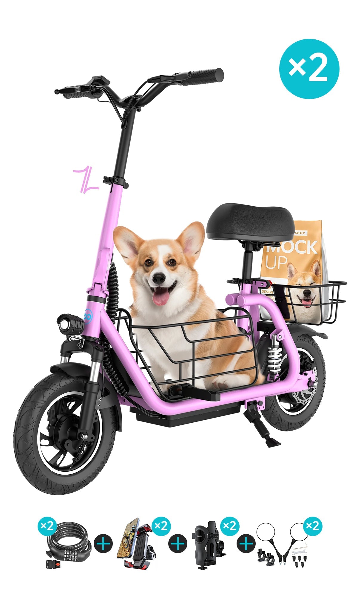 Gyroor C1 Pro 800W(Peak) Scooter – Dual Baskets for Cargo & Pets