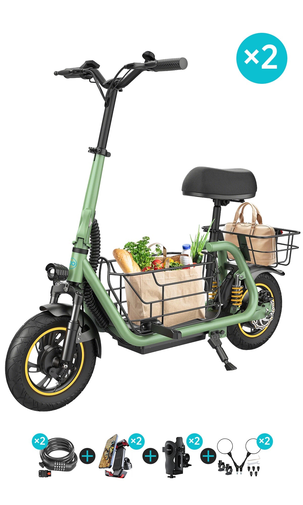 Gyroor C1 Pro 800W(Peak) Scooter – Dual Baskets for Cargo & Pets