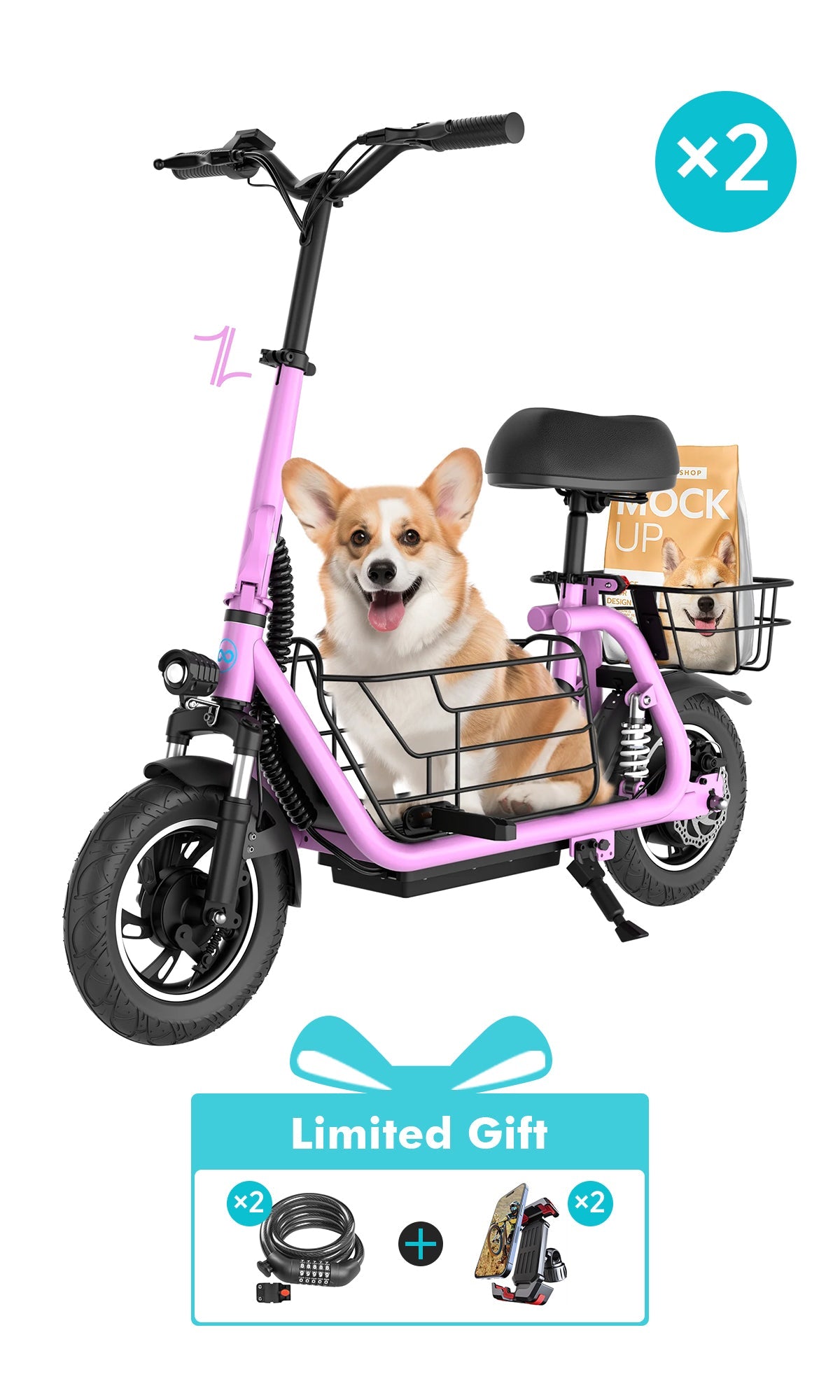 Gyroor C1 Pro 800W(Peak) Scooter – Dual Baskets for Cargo & Pets