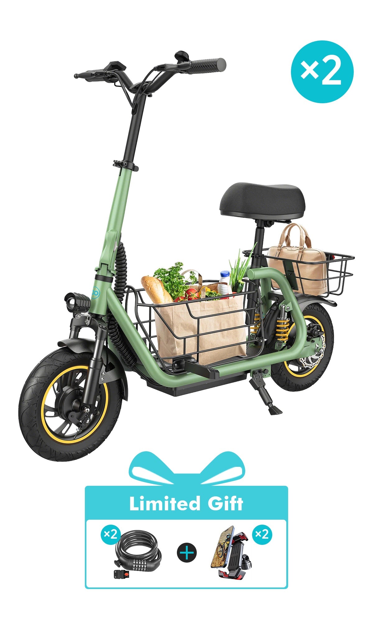 Gyroor C1 Pro 800W(Peak) Scooter – Dual Baskets for Cargo & Pets