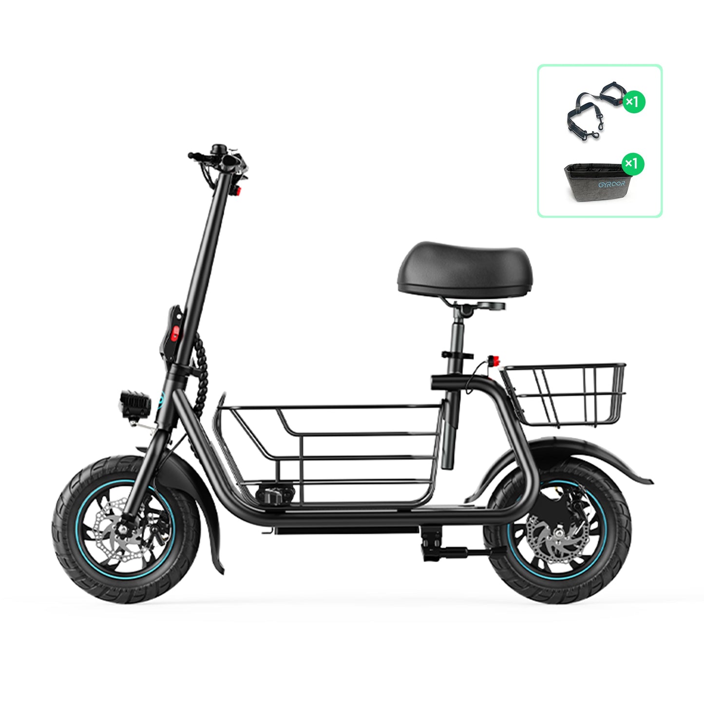 Gyroor C1S Electric Scooter 800W – Front & Rear Baskets