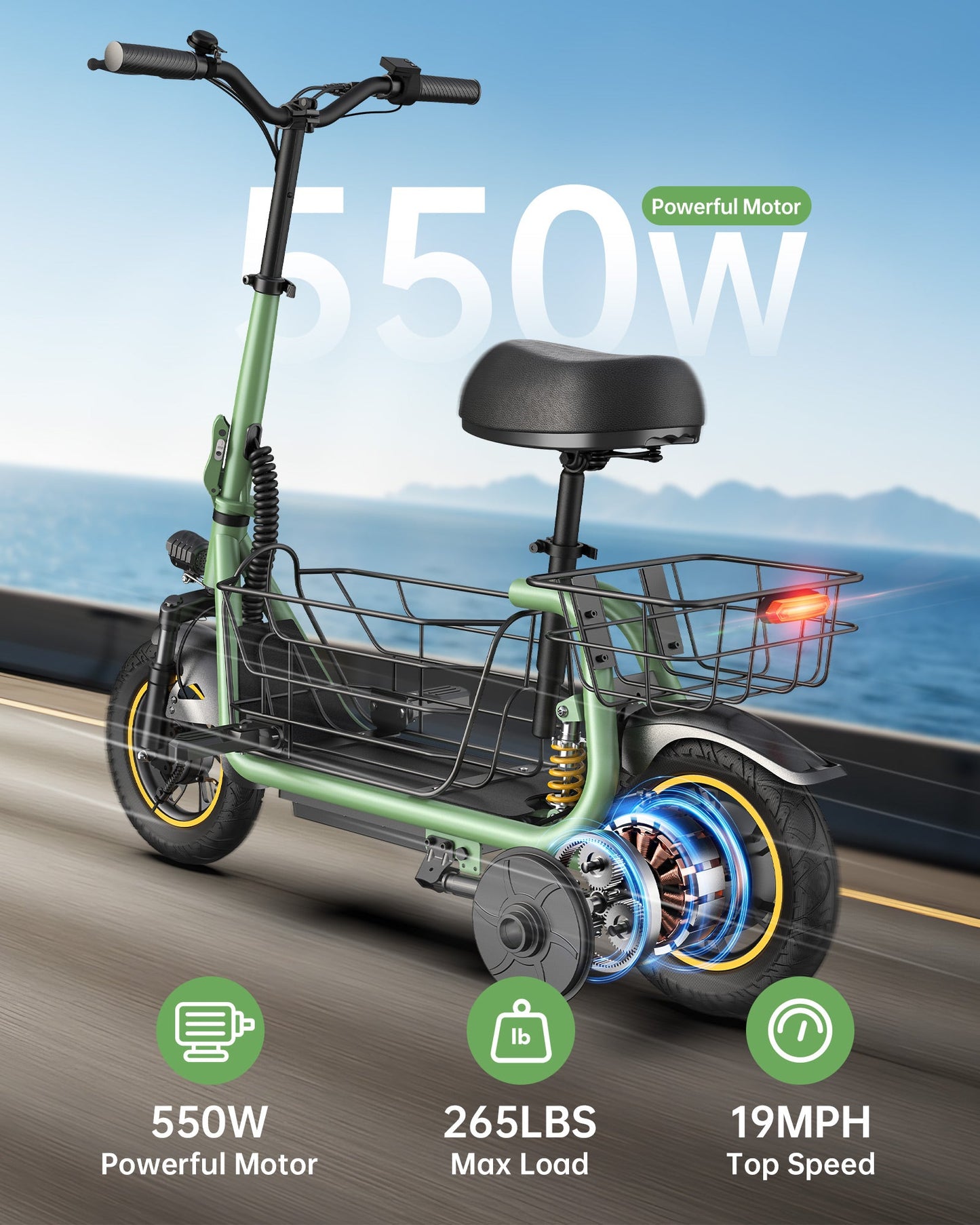 Gyroor C1 Pro 800W(Peak) Scooter – Dual Baskets for Cargo & Pets
